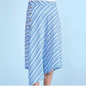 Fresh Produce Assymetric Hem Blue White Summer Beach Stretch Coastal Skirt Small